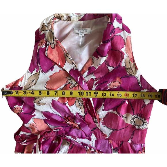 Kasper Pink Floral Dress Womens 14 Sleeveless Belted Fit & Flare Midi V-Neck - Picture 4 of 7